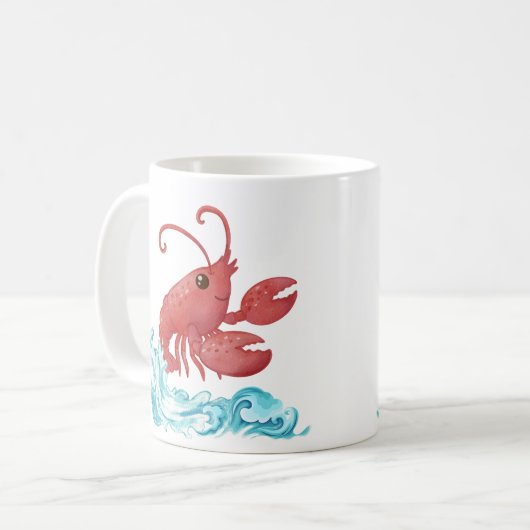 Fröhlicher roter Hummer aus stilisiertem Blau Kaffeetasse (Vorderseite Links)