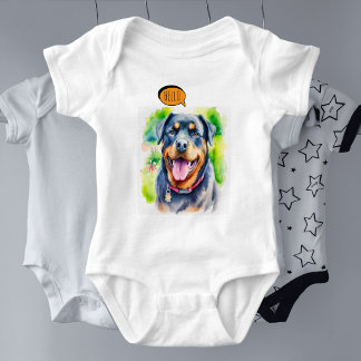 Fröhlicher Rottweiler Hund in Aquarell Baby Strampler