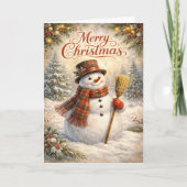 Fröhlicher rustikaler Schneemann Frohe Weihnachten (Vorderseite)