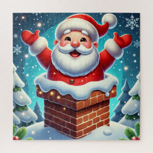 Fröhlicher Santa, der aus dem Schornstein kommt Puzzle
