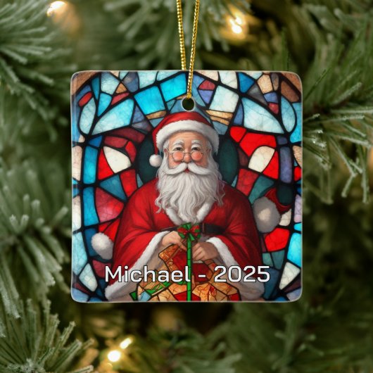 Fröhlicher Santa-Glas-Effekt Keramikornament (Baum)
