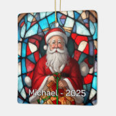 Fröhlicher Santa-Glas-Effekt Keramikornament (Links)