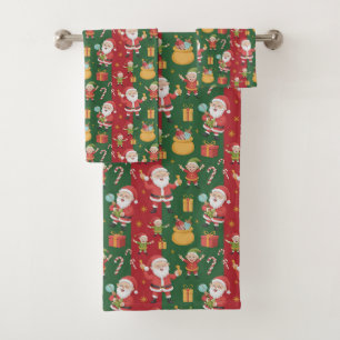 Fröhlicher Santa und Elfen Badhandtuch Set