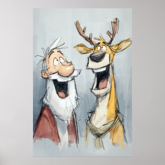 Fröhlicher Santa und Rentier lachen Poster (Vorne)