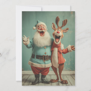Fröhlicher Santa und Rudolph jubeln Feiertagskarte