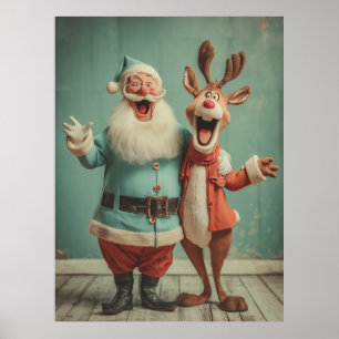 Fröhlicher Santa und Rudolph jubeln Poster