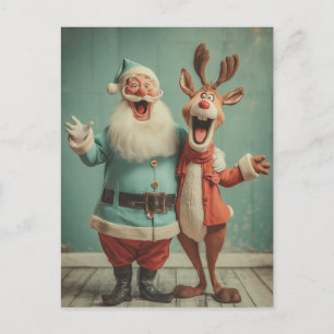 Fröhlicher Santa und Rudolph jubeln Postkarte