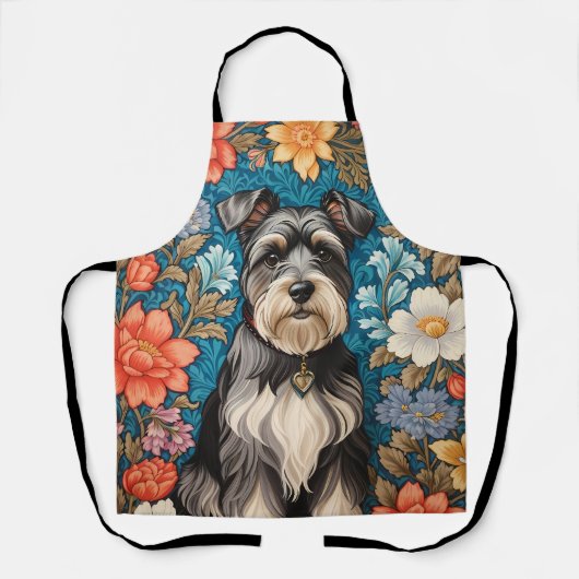 Fröhlicher Schnauzer William Morris Inspirierter B Schürze (Vorderseite)