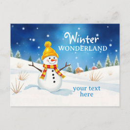 Fröhlicher Schneemann - Abendstimmung im Schnee | Postkarte