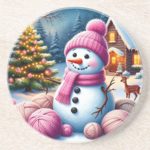 Fröhlicher Schneemann am Weihnachtsbaum in einem g Getränkeuntersetzer