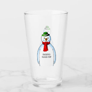 Fröhlicher Schneemann auf einem christlichen Glask Glas