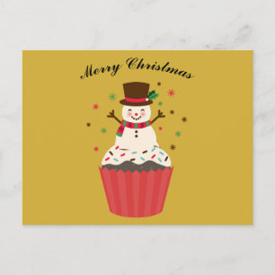 Fröhlicher Schneemann auf einer Cupcake-Weihnachts Postkarte