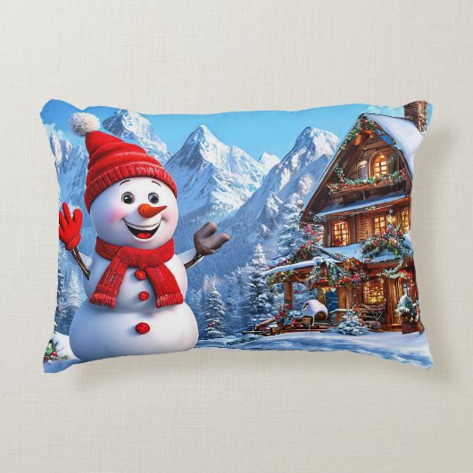 fröhlicher Schneemann Dekokissen (Vorderseite)