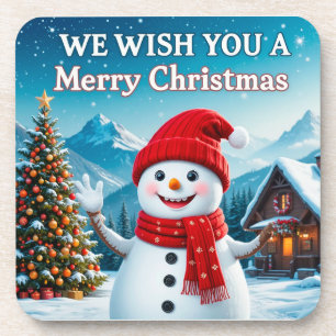 Fröhlicher Schneemann, der ein frohes Weihnachten  Getränkeuntersetzer