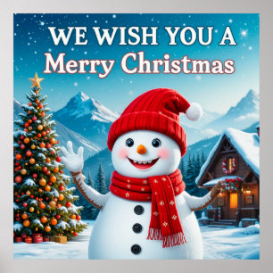 Fröhlicher Schneemann, der ein frohes Weihnachtsfe Poster
