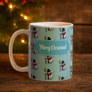 Fröhlicher Schneemann Frohe Weihnachten! Pixel-Art Kaffeetasse