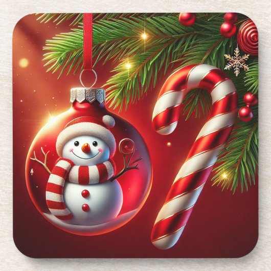 fröhlicher Schneemann Getränkeuntersetzer (Vorderseite)