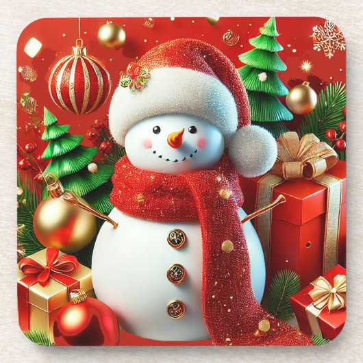 fröhlicher Schneemann Getränkeuntersetzer (Vorderseite)