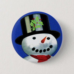 fröhlicher Schneemann im Oberhut Button