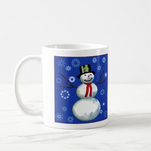 fröhlicher Schneemann im Oberhut Kaffeetasse (Links)