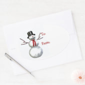 fröhlicher Schneemann im Oberhut Ovaler Aufkleber (Umschlag)