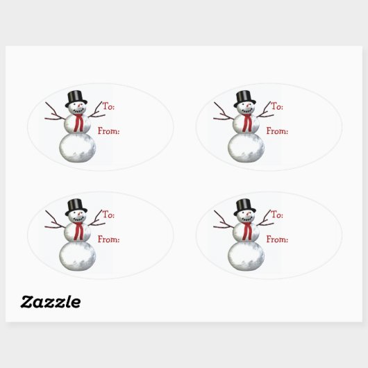 fröhlicher Schneemann im Oberhut Ovaler Aufkleber (Blatt)