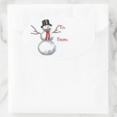 fröhlicher Schneemann im Oberhut Ovaler Aufkleber (Tasche)