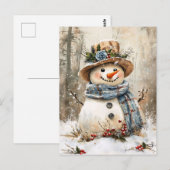 Fröhlicher Schneemann im Wald Postkarte (Vorne/Hinten)