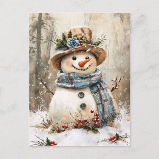 Fröhlicher Schneemann im Wald Postkarte