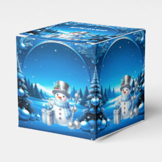 Fröhlicher Schneemann in einem schneebedeckten Wal Geschenkschachtel