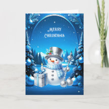 Fröhlicher Schneemann in einem schneebedeckten Wal