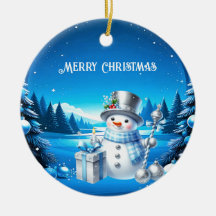 Fröhlicher Schneemann in einem schneebedeckten Wal