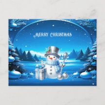 Fröhlicher Schneemann in einem schneebedeckten Wal