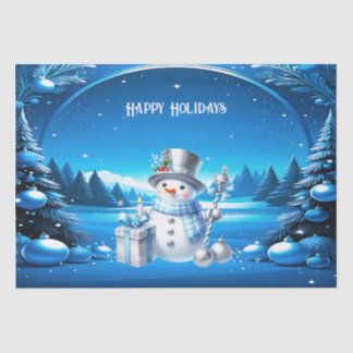 Fröhlicher Schneemann in einem schneebedeckten Wal Seidenpapier