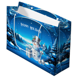 Fröhlicher Schneemann in einer verschneiten Wald-G Große Geschenktüte