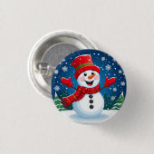 Fröhlicher Schneemann in Red Scarf und Hat Button (Vorne & Hinten)