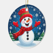 Fröhlicher Schneemann in Red Scarf und Hat Keramik Ornament (Links)