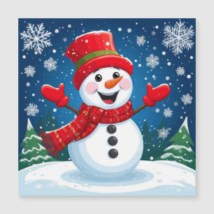 Fröhlicher Schneemann in Red Scarf und Hat Magnetkarte