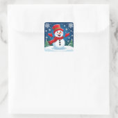 Fröhlicher Schneemann in Red Scarf und Hat Quadratischer Aufkleber (Tasche)