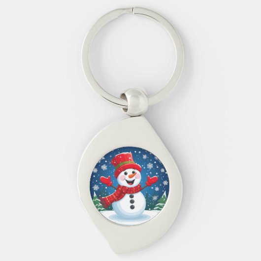 Fröhlicher Schneemann in Red Scarf und Hat Schlüsselanhänger (Vorderseite)