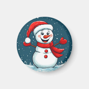 Fröhlicher Schneemann in Santa-Hut mit Schal Magnet
