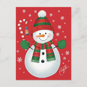 Fröhlicher Schneemann-Karo-Schal Rot Weihnachten F
