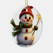 fröhlicher Schneemann Keramik Ornament (Rechts)