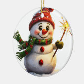 fröhlicher Schneemann Keramik Ornament (Links)