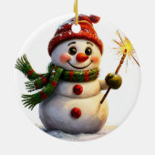 fröhlicher Schneemann Keramik Ornament (Hinten)