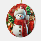 fröhlicher Schneemann Keramik Ornament (Links)