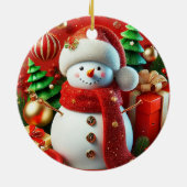 fröhlicher Schneemann Keramik Ornament (Hinten)