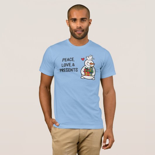 Fröhlicher Schneemann mit Geschenken T-Shirt (Vorne ganz)
