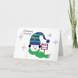 Fröhlicher Schneemann mit gestreifter Mütze Feiertagskarte