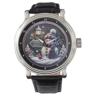 Fröhlicher Schneemann mit Kardinal Armbanduhr